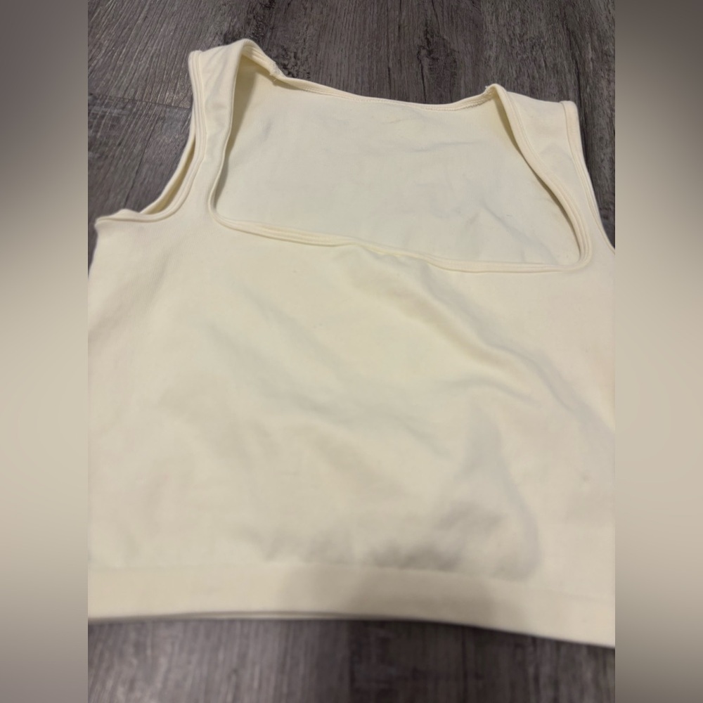 Cream Square Neck Women's Tank Top - Picture 2 of 2